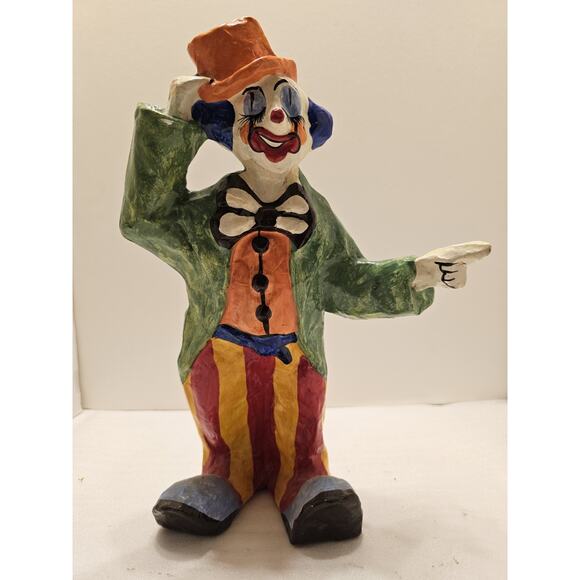 Mexican VTG‎ 70s Art Paper Mache Clown Set of 2 Clown Figurines 14" - Picture 9 of 16